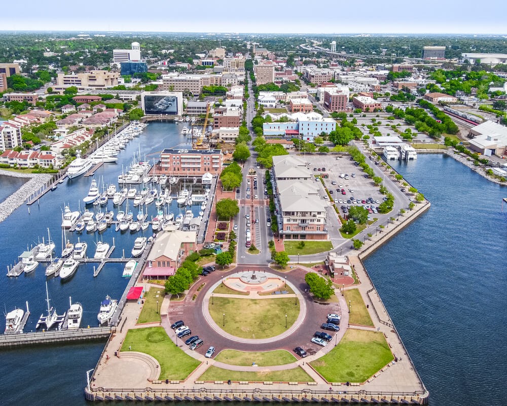Boosted Digital Marketing LED mobile billboard in Pensacola with downtown waterfront skyline